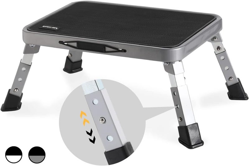 Double Elite 3 Levels Adjustable Folding Step Stools for Adults, Sturdy Metal RV Step, Safer Foldable Small Kitchen Stepping Stool for Kids Seniors Bed, Multi-Use Office Foot Stool Under Desk - Image 1